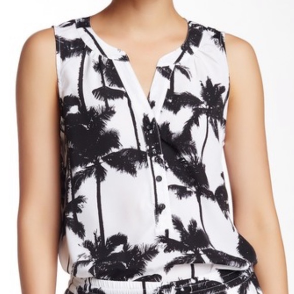 Kensie Tops - Kensie Black & White Palm Tree Blouse